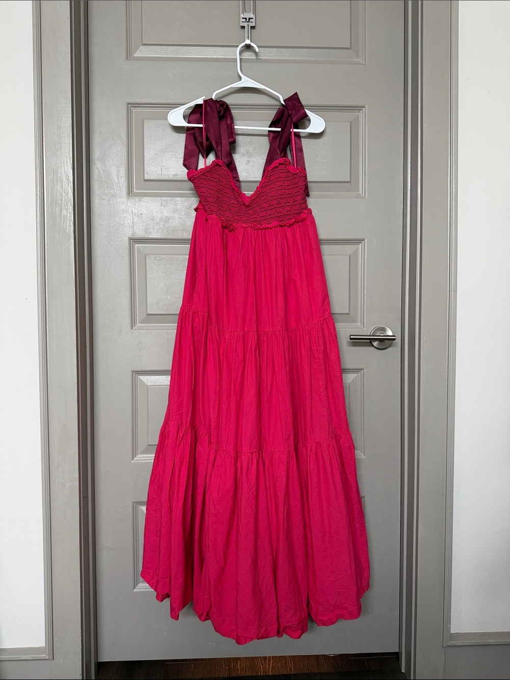 Free People Hot Pink Tiered Maxi Dress with Tie Straps